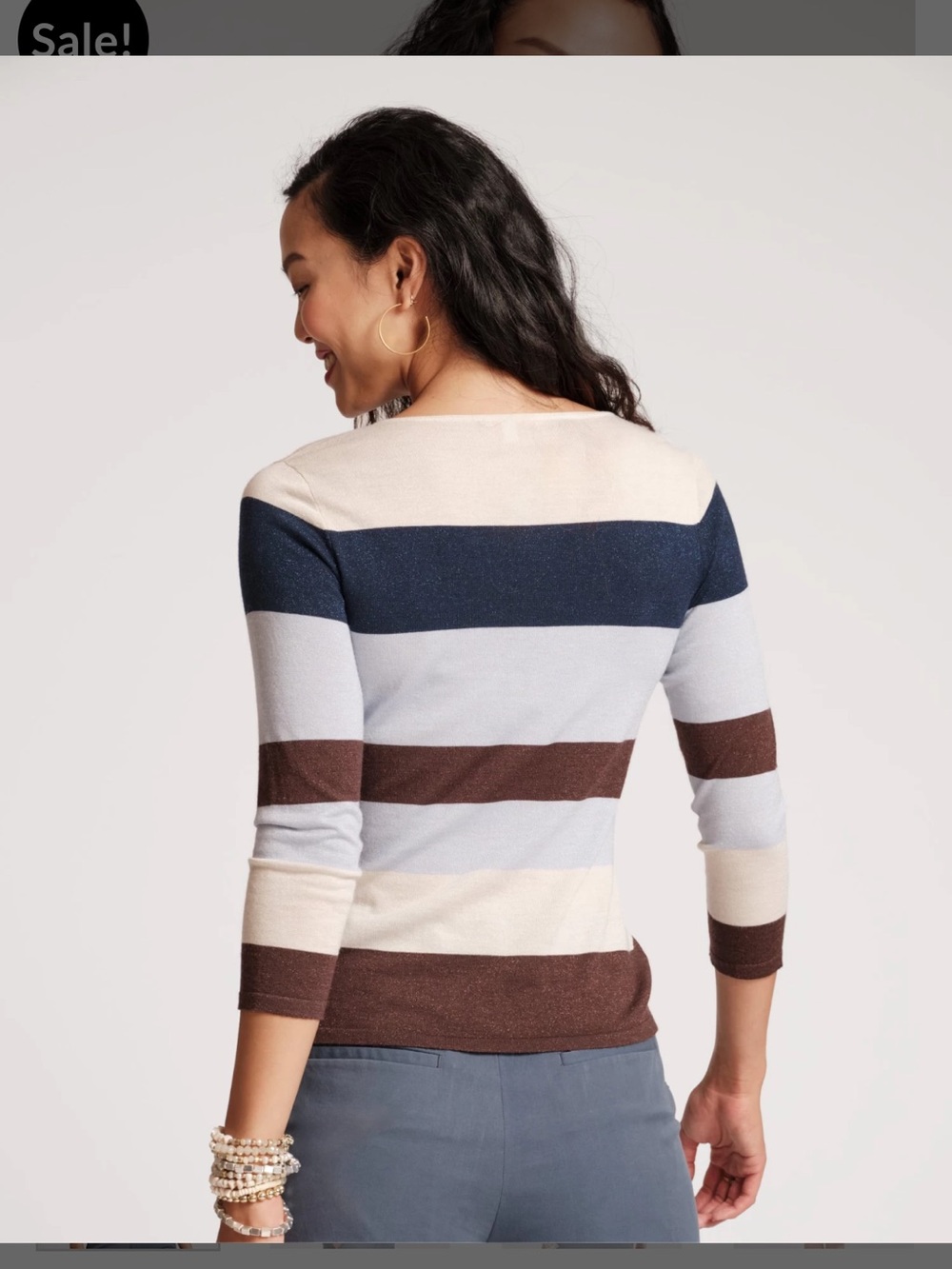 Frances Valentine Striped Scoopneck Sweater in Navy, Light Blue & Brown - Picture 3 of 9